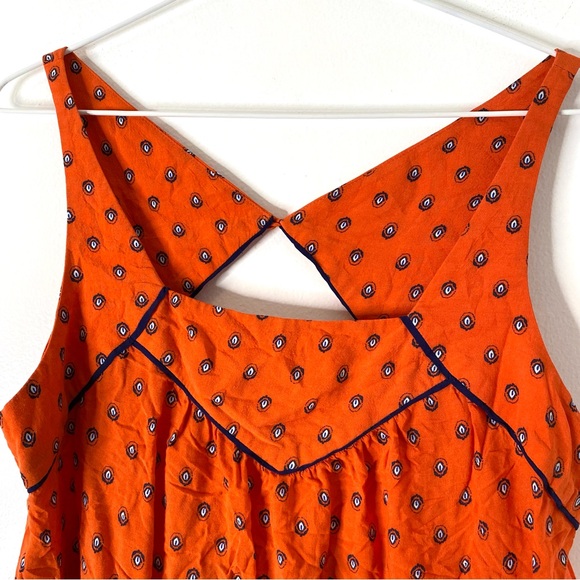 Anthropologie Maeve Orange Blue Dot Combo Boho Print Cut-Out Sleeveless Blouse - Picture 2 of 9